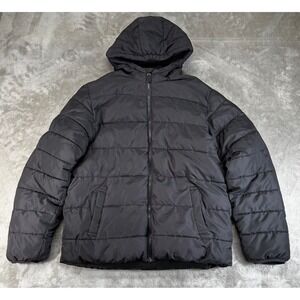 Swiss Tech Puffer Jacket Kids XXL 18 Black Excellent Hooded Fleece Lined Quilted